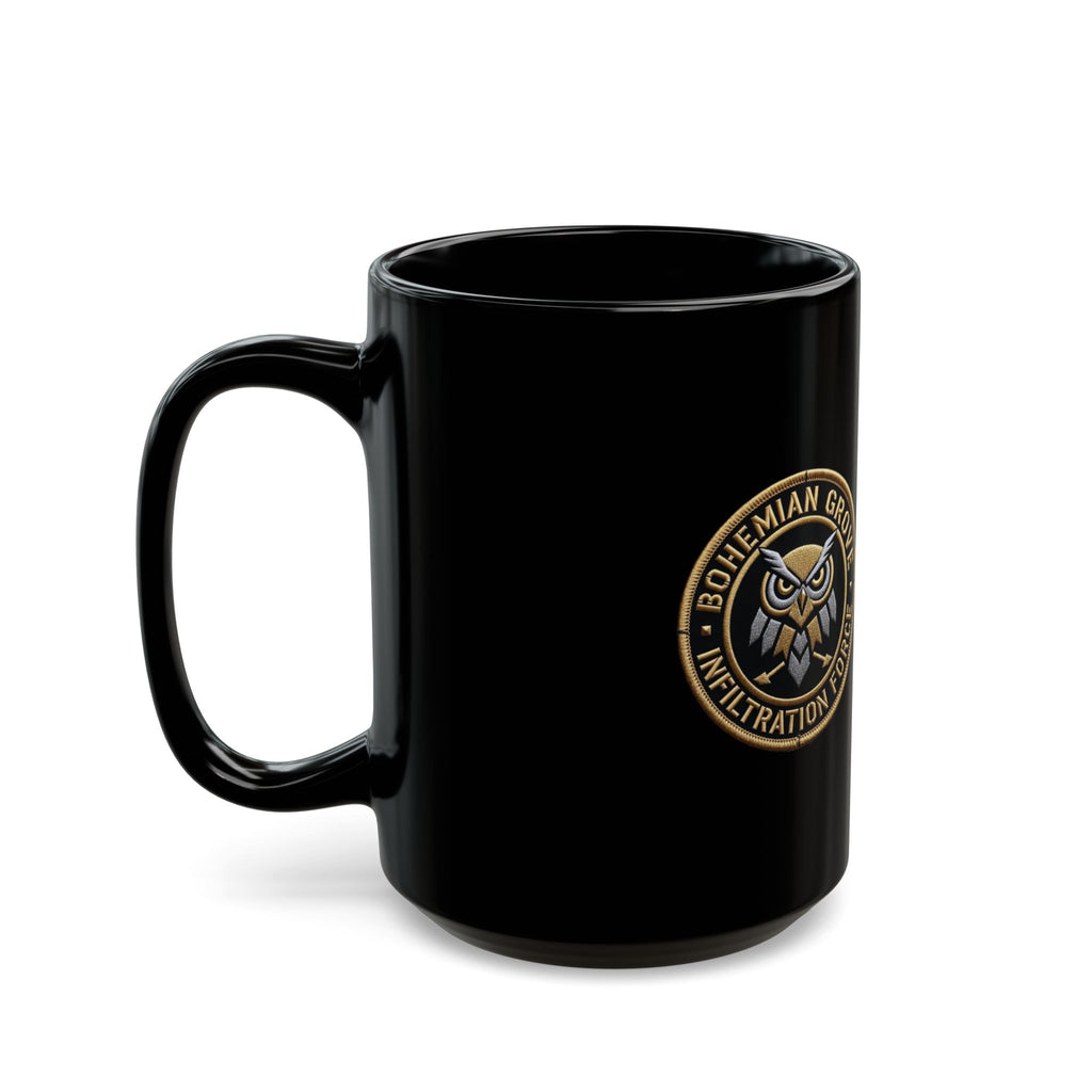 Owl Emblem Black Coffee Mug – Bohemian Grove Infiltration Force Logo (11oz & 15oz)